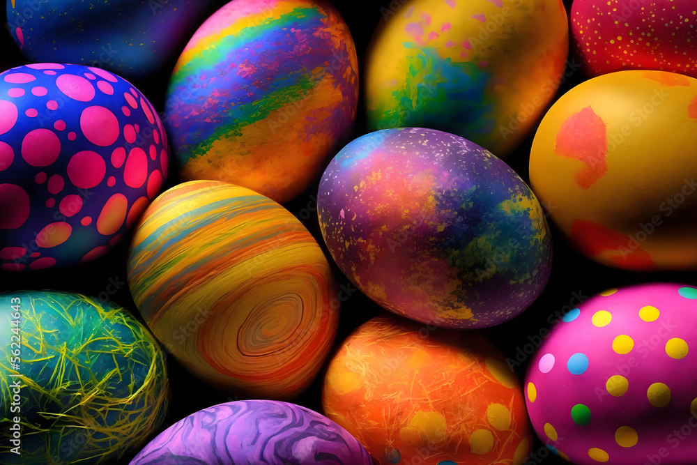 Easter eggs, colourful eggs decorated for easter, Generative AI, Generative, Artificial Intelligence Easter eggs, colourful eggs decorated for easter, Generative AI, Generative, Artificial Intelligence