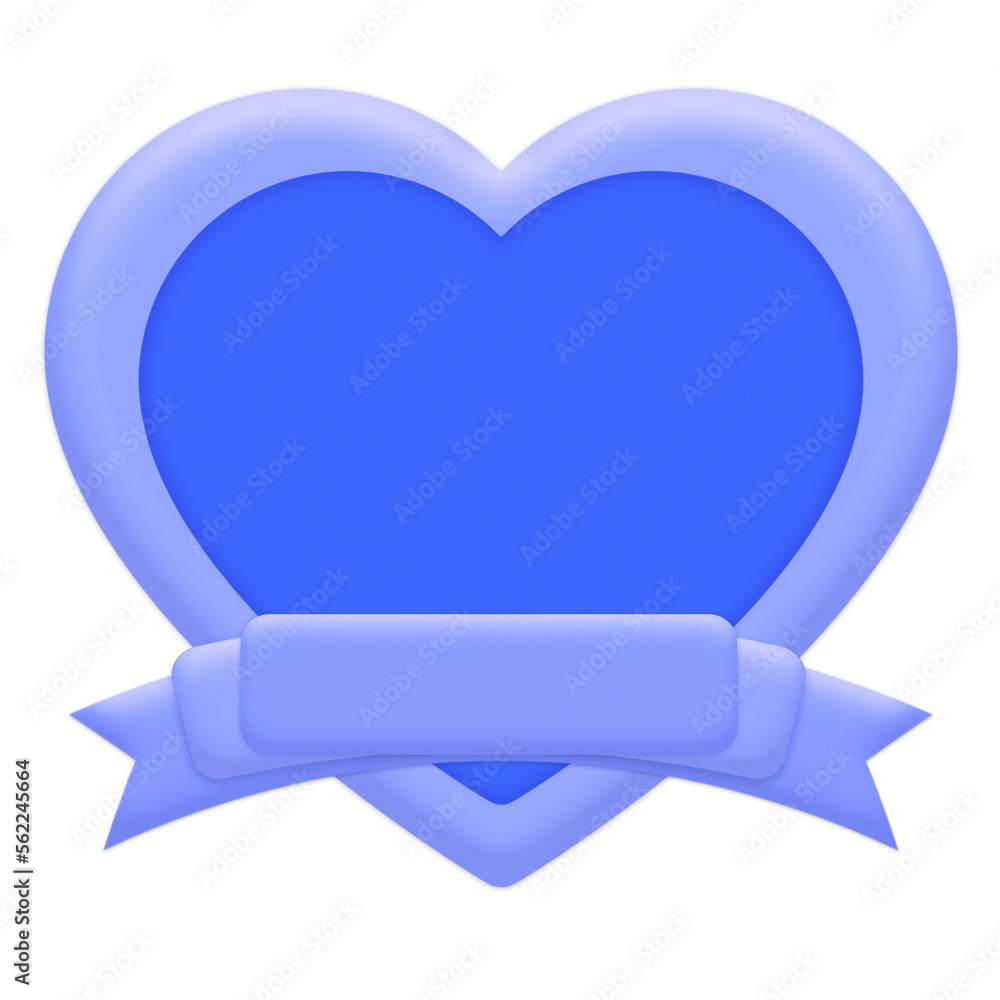 3d blue heart shape object frame as concept decorative isolated on white background