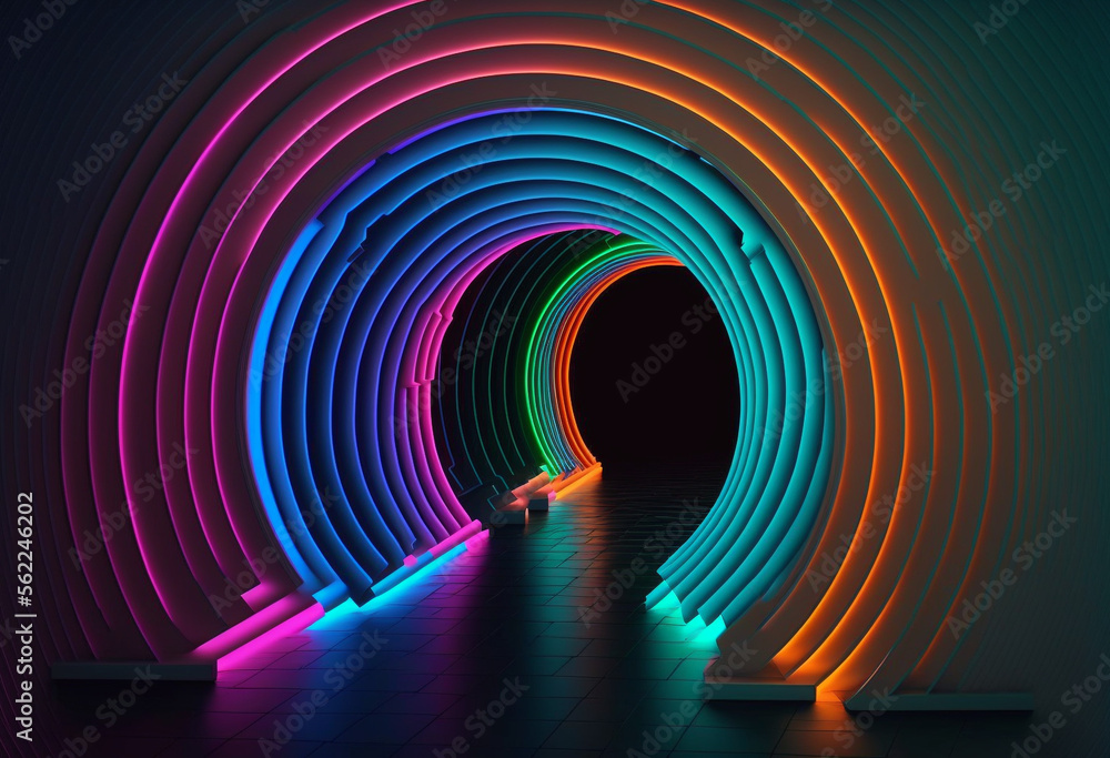Ai-Generated 3D Neon Tunneling Through a Vibrant, Futuristic Surreal Landscape Ai-Generated 3D Neon Tunneling Through a Vibrant, Futuristic Surreal Landscape