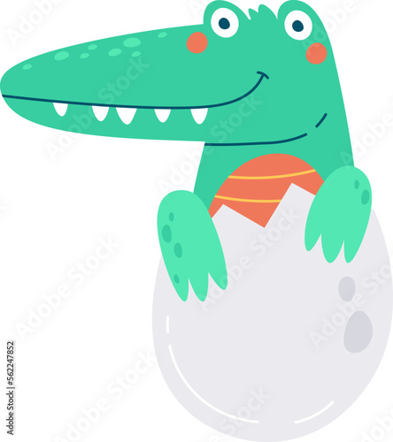 Cute crocodile hatched from egg flat icon