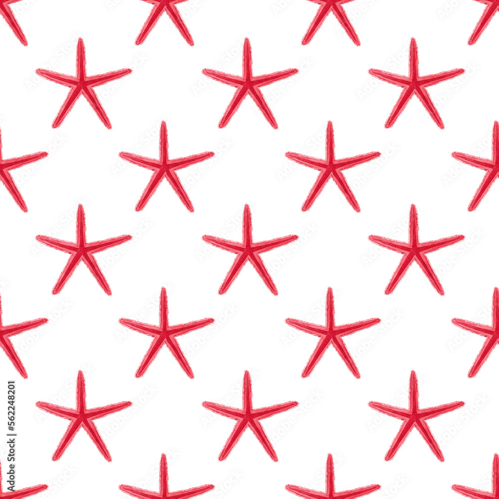 Watercolor red starfish seamless pattern. Watercolor red starfish seamless pattern.