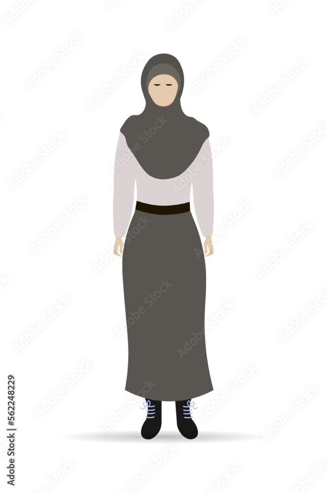 Fashionable Arab female character in traditional dress and hijab. Flat vector illustration isolated on white background. Fashionable Arab female character in traditional dress and hijab. Flat vector illustration isolated on white background.