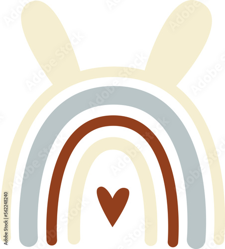 Cute cartoon hand drawn rainbow with bunny ears flat icon