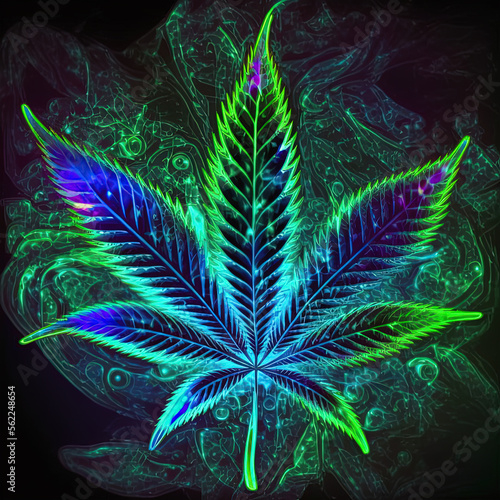 Psychedelic cannabis leaf. Generative AI. Not based on any actual