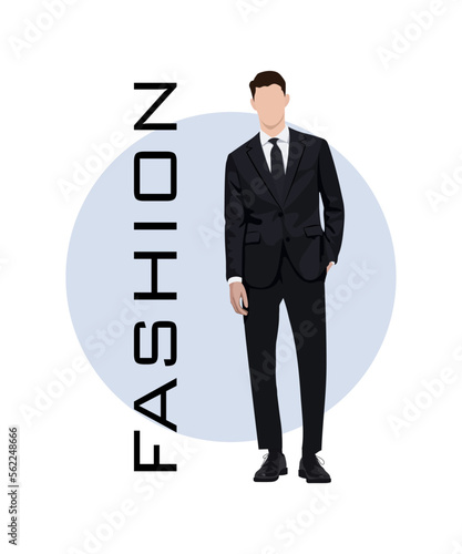 Stylish man in a flat style on an interesting and stylish background with the inscription fashion. Man in fashionable clothes.