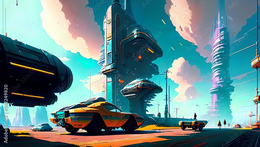 Obraz premium RetroFuturistic illustration concept created with generative AI-Technology