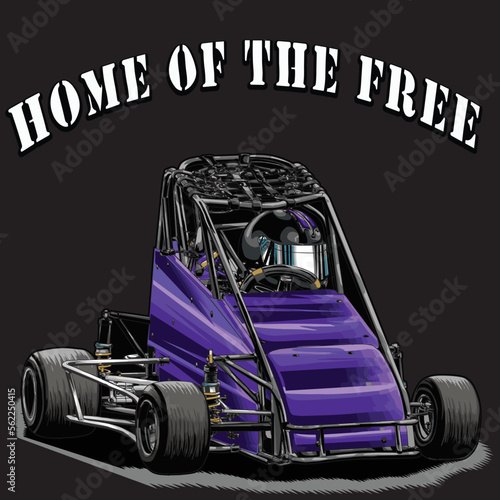 Quarter midget race isolated on black background, for graphic design, screen print, DTG, DTF, poster and business elements.