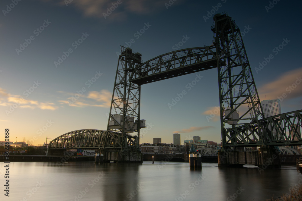old steel lift bridge railway bridge The Hef Koningshavenbrug in the center of Rotterdam is no longer in service old steel lift bridge railway bridge The Hef Koningshavenbrug in the center of Rotterdam is no longer in service