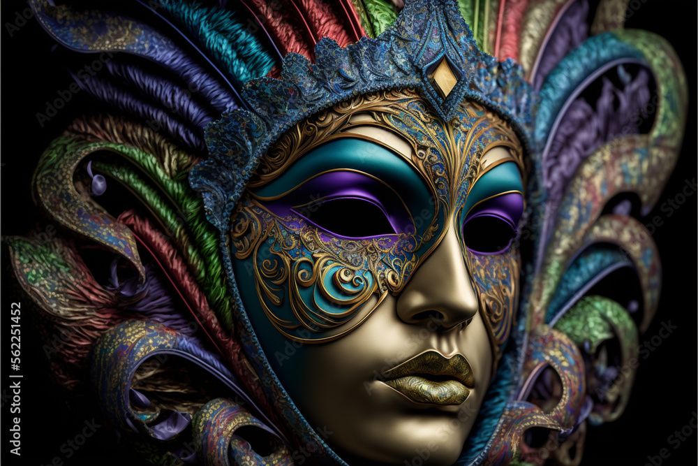 Realistic Venetian carnival mask, generative AI - obrazy, fototapety, plakaty 