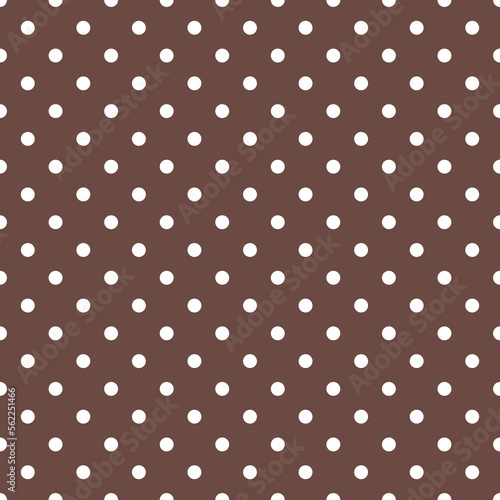 White Polka dot on brown background. Seamless polka dot background. White Polka dots repeat trendy on dark background, tile. For fabric pattern, card, decor, wrapping paper 