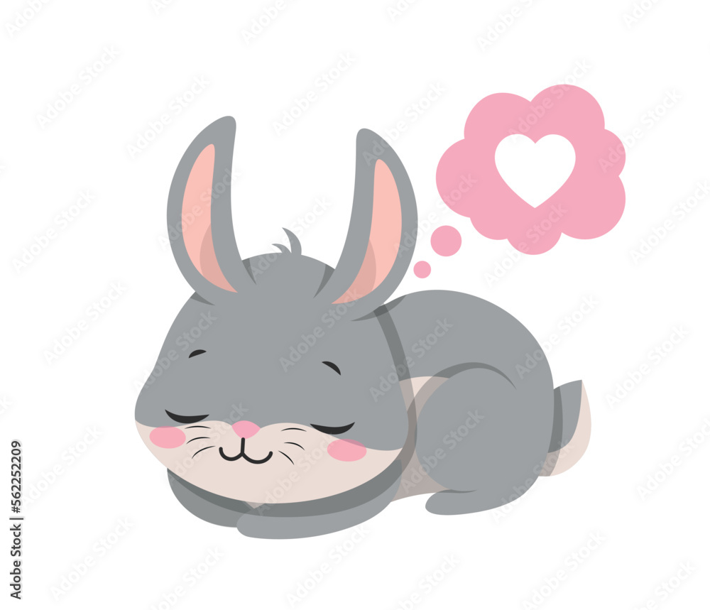 Obraz premium Rabbit in love. Toy or mascot for children. Poster or banner for website. Geometric element for printing on fabric. Design element for invitation and greeting card. Cartoon flat vector illustration