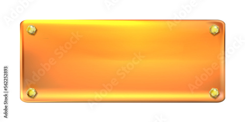 Realistic rectangular golden plate with gold screws. png