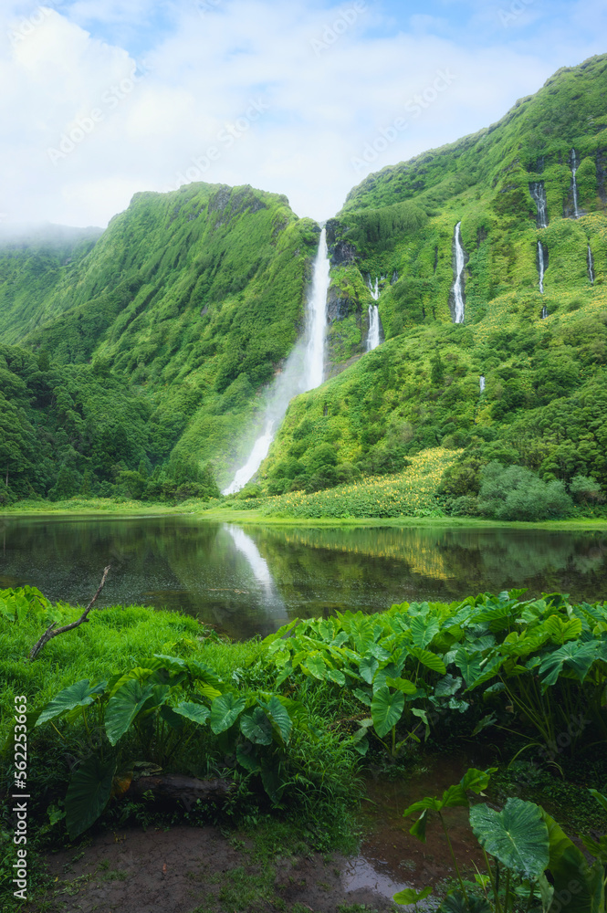 Waterfalls, green paradise hidden in Flores Island, Azores, Portugal