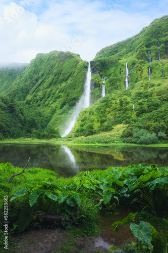 Obraz na płótnie Waterfalls, green paradise hidden in Flores Island, Azores, Portugal w salonie