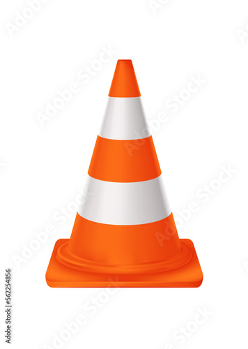 Orange realistic traffic cone with white and orange stripes isolated. Png