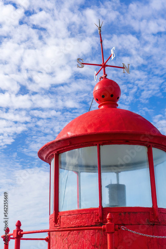 Bright red lighthouse in Nazare
