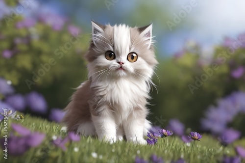 Small cute kitten standing in a meadow, Generative AI