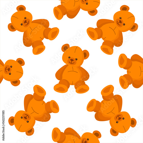 Teddy bear seamless pattern. Happy cute Toy Bear. Design for textile, fabric, gift paper. Vector