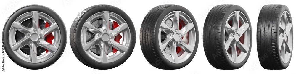 Realistic car wheel on white background in high resolution.