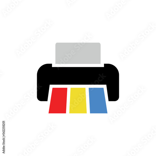 printer icon vector illustration. 
vector illustration. flat icon. Name of the company. seal. print. logo for printing. business and branding. paper. books. modern color printer. cmyk