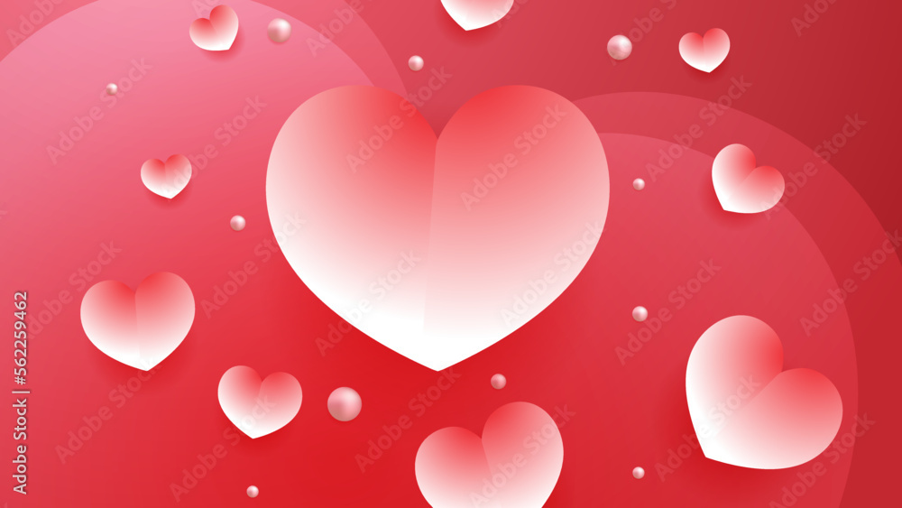 Red, pink and white flying hearts isolated on red background. Vector illustration. Paper cut decorations for Valentine's day border or frame design. Universal love hearth shapes background