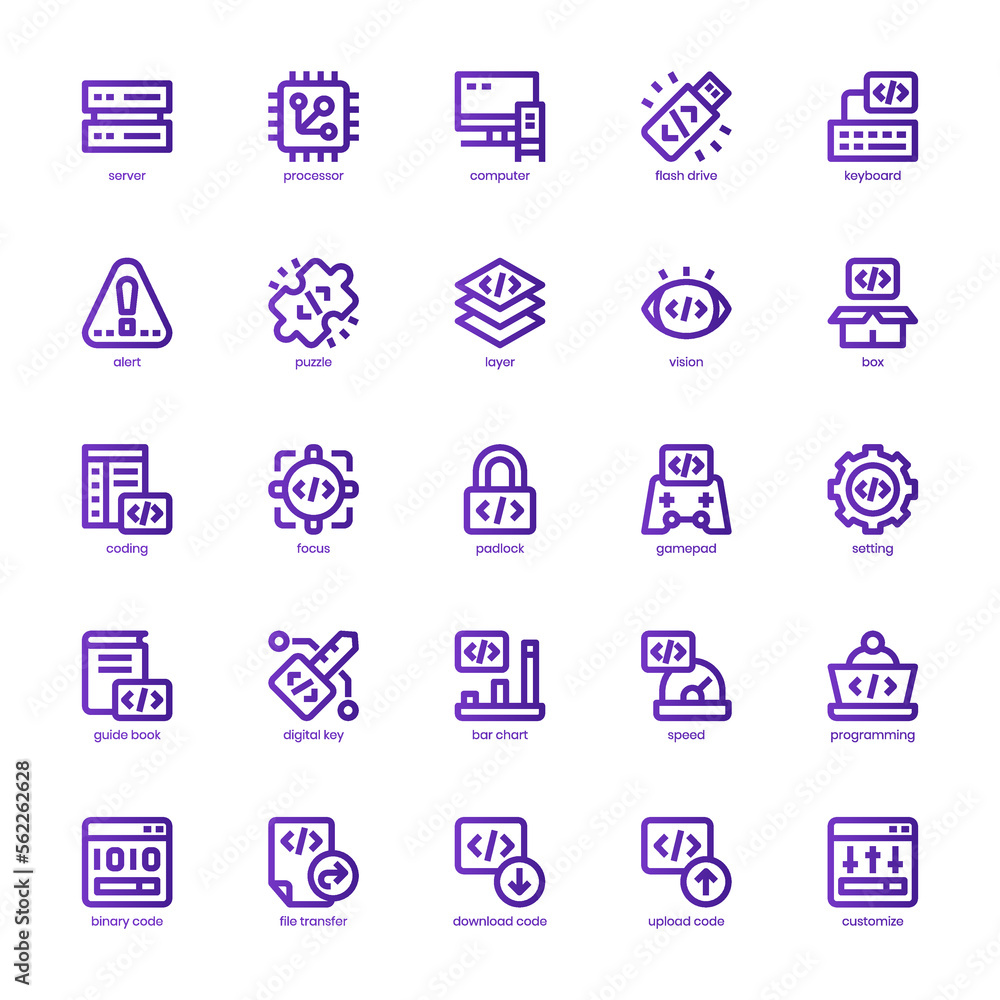 Programming icon pack for your website, mobile, presentation, and logo design. Programming icon basic line gradient design. Vector graphics illustration and editable stroke.