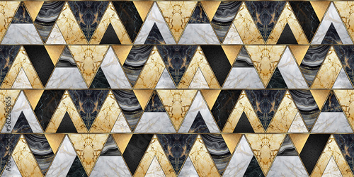abstract background, seamless pattern, geometric mosaic tile with marble texture and gold. Repeating art deco wallpaper