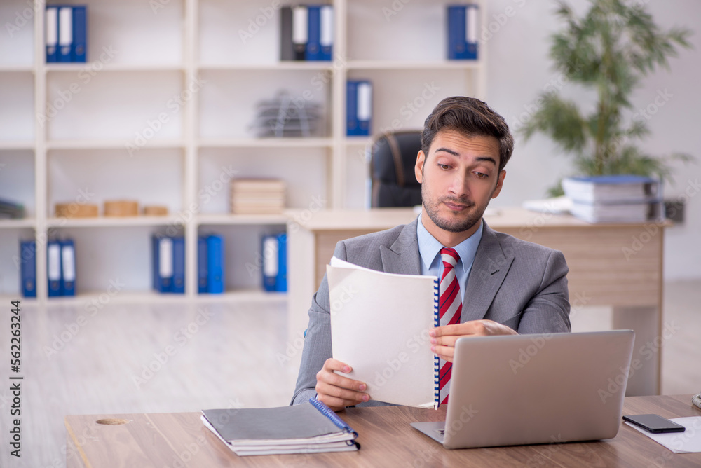 Young male employee working in the office Young male employee working in the office