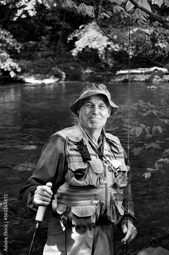 A portrait of 84-year-old Fly fisherman at Ken Lockwood Gorge in High Bridge, New Jersey. A portrait of 84-year-old Fly fisherman at Ken Lockwood Gorge in High Bridge, New Jersey.