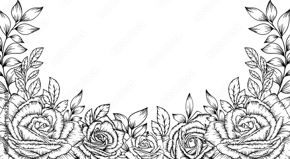outline rose flower frame border decoration outline rose flower frame border decoration