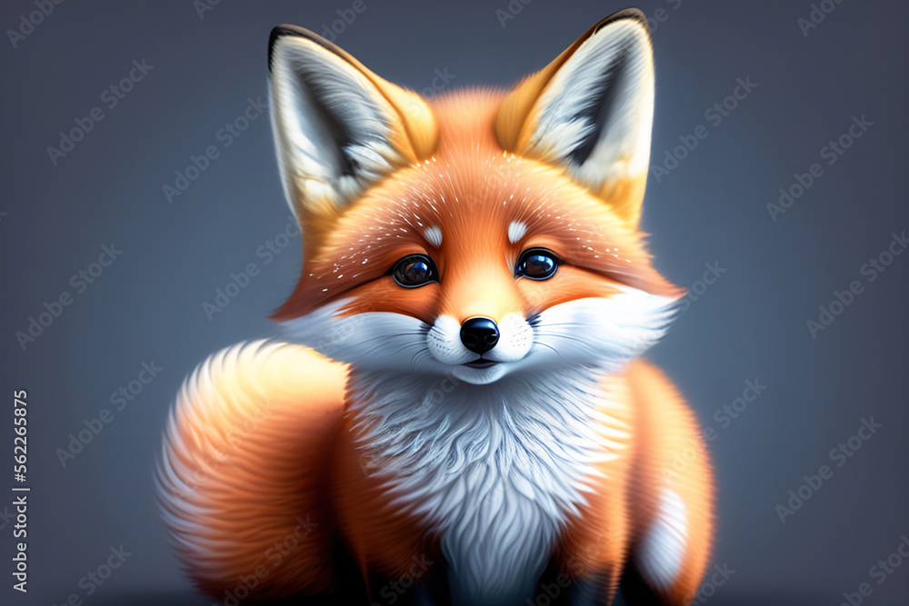 Fototapeta premium Generative AI: cute fox with a beautiful expression on a gray background