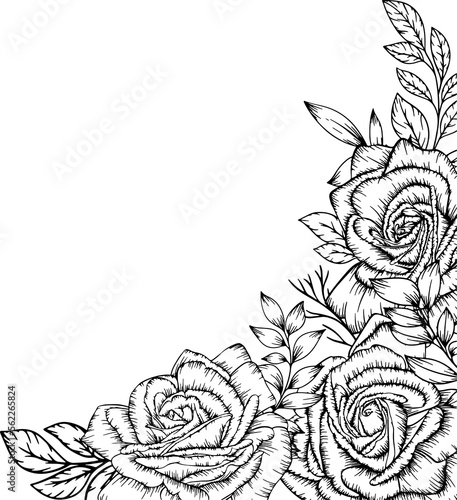 outline rose flower frame border decoration