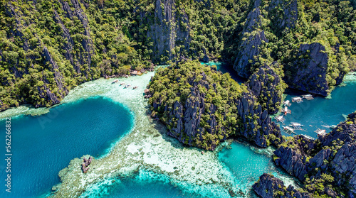 Aerial Drone Image of Famous Twin Lagoon, Coron, Palawan, Philippines
