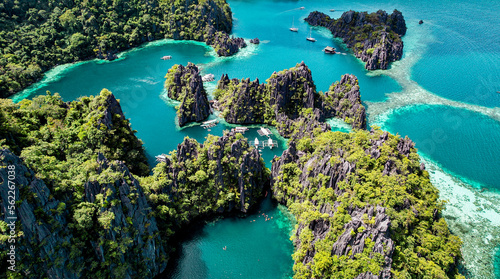 Wide Aerial Drone Image of Twin Lagoon  Coron  Palawan  Philippines