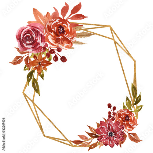 autumn flower watercolor frame gold geometric