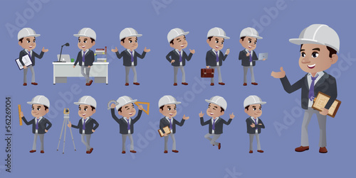 Set of worker with different poses
