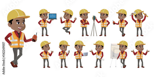 Set of worker with different poses