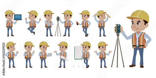 Set of worker with different poses