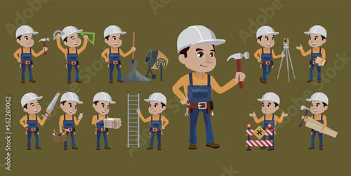 Set of worker with different poses