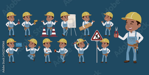 Set of worker with different poses