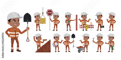 Set of worker with different poses