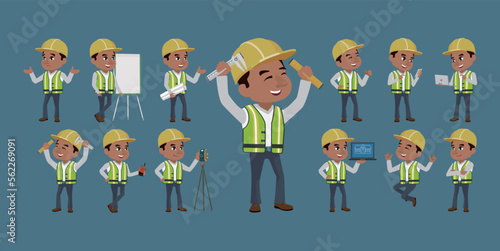 Set of worker with different poses