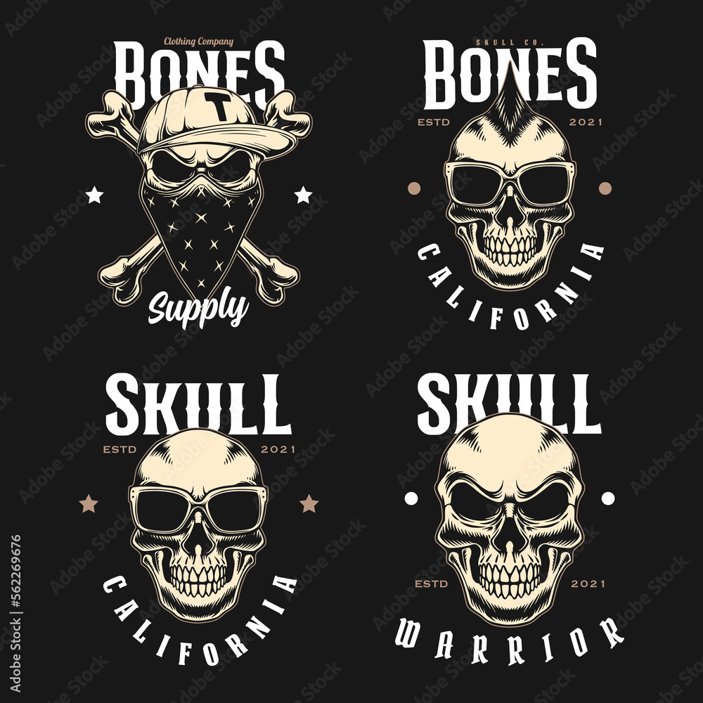 Fototapeta premium Monochrome vector vintage logo set design with skull theme