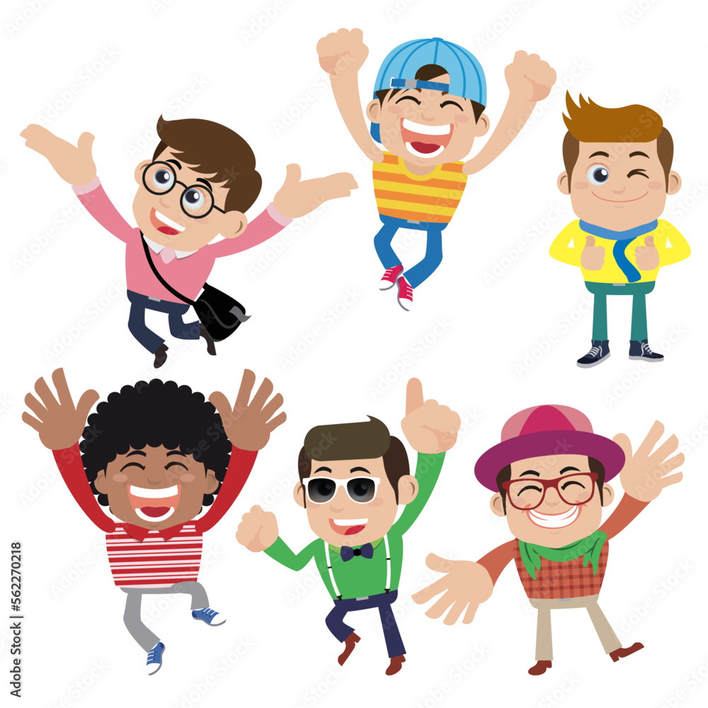 Set of young man characters in hipster fashion clothes Set of young man characters in hipster fashion clothes