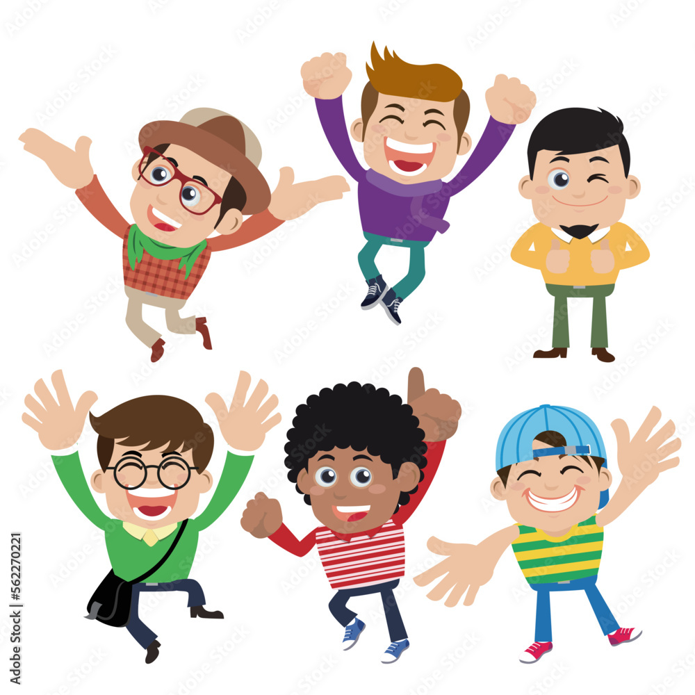 Set of young man characters in hipster fashion clothes Set of young man characters in hipster fashion clothes