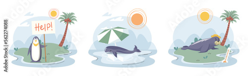 Stop global warming. Wild animals ask for help they suffer from melting glaciers and climate change. Sea levels rising and global temperatures increasing. Environment problem, nature protection