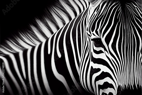 black and white illustration of a zebra in a zebra skin background  generative AI