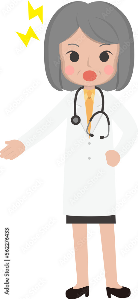 Older female medical worker angry, medical staff, emoji cartoon Older female medical worker angry, medical staff, emoji cartoon