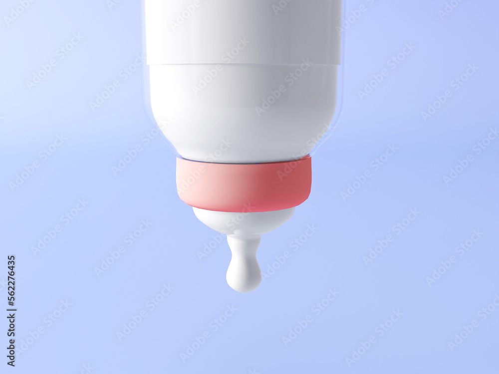 3d rendering bottle of milk on light blue background. Feeding time