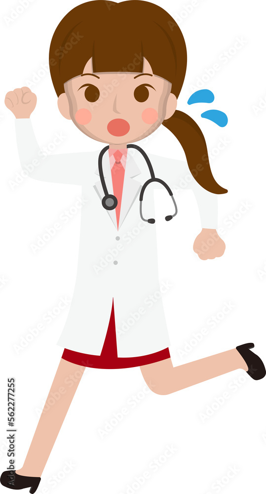 Female medical worker in a hurry, medical staff, emoji cartoon Female medical worker in a hurry, medical staff, emoji cartoon